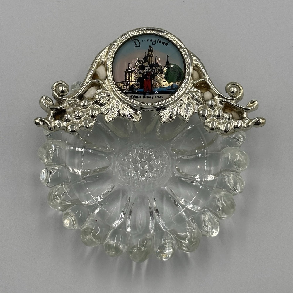 Vintage Disneyland Cut Glass Ashtray Trinkets Mickey Mouse Castle Walt Disney